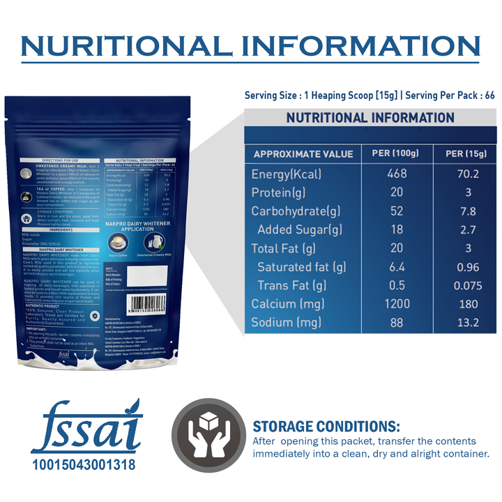 Dairy Whitener nutrition info