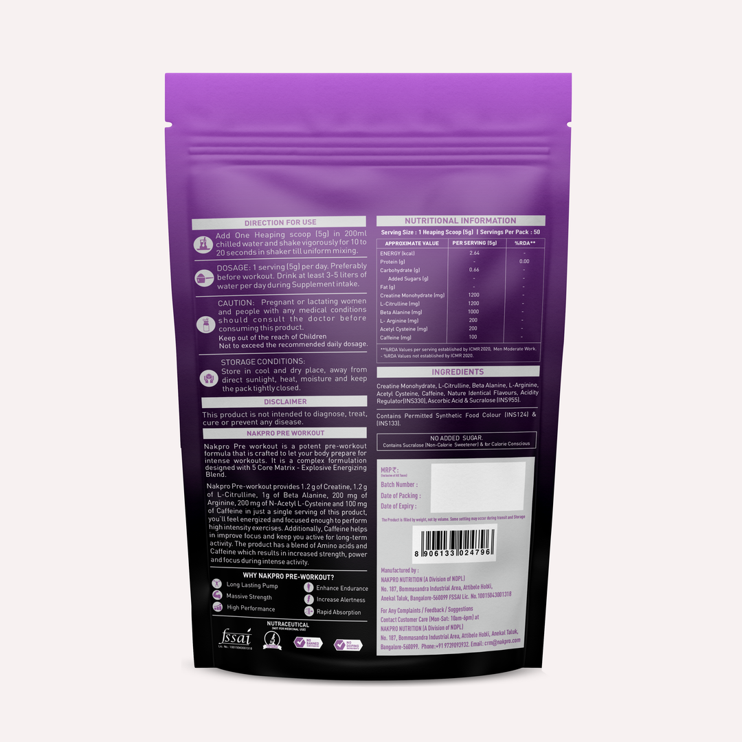 Preworkout nutritional information