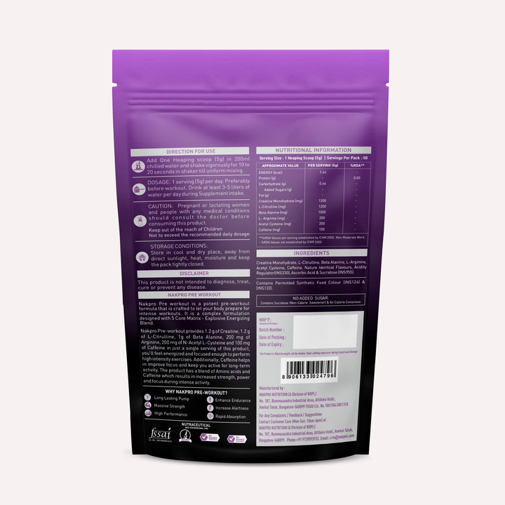 Preworkout nutritional information