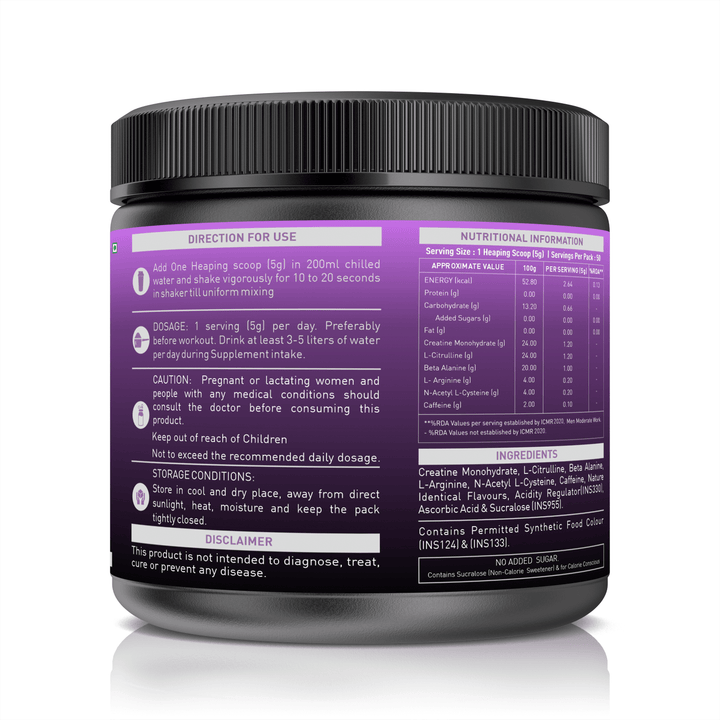Pre-workout nutritional information