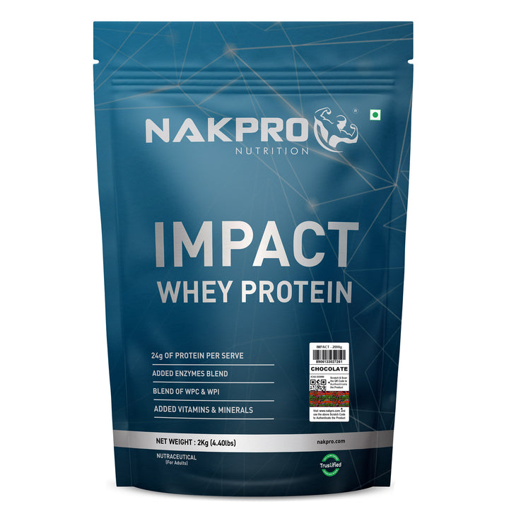 Nakpro Impact Whey Protein | 53g Protein | Whey Isolate & Concentrate Blend | Added Enzymes & Vitamins | Trustified Certified