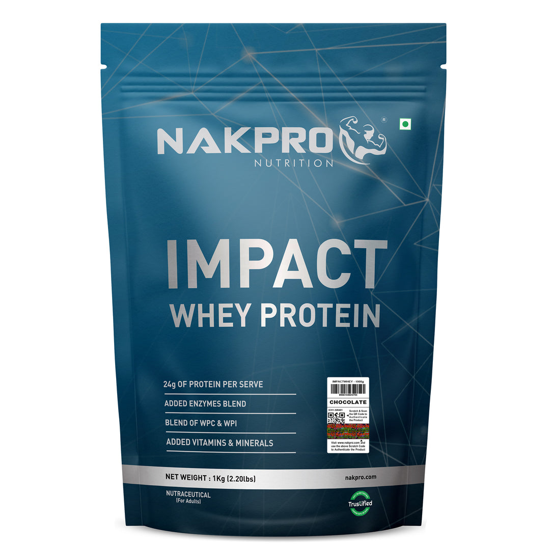 Nakpro Impact Whey Protein | 53g Protein | Whey Isolate & Concentrate Blend | Added Enzymes & Vitamins | Trustified Certified