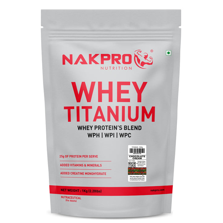 Nakpro Titanium Whey Protein Blend | 73g Protein | Premium Whey Protein Blend of  WPH, WPI & WPC | Added Vitamins, Minerals & Creatine