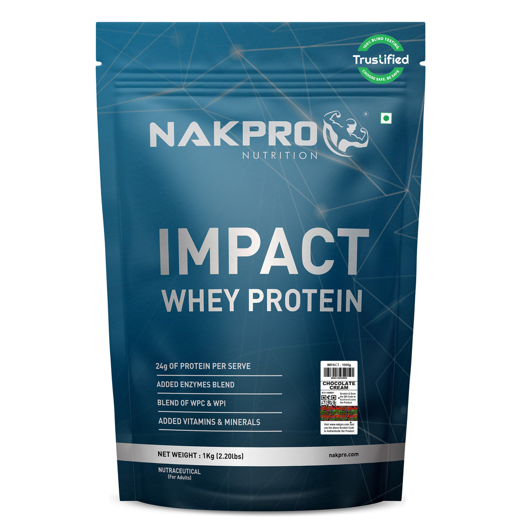 Nakpro Impact Whey Protein | 53g Protein | Whey Isolate & Concentrate Blend | Added Enzymes & Vitamins | Trustified Certified