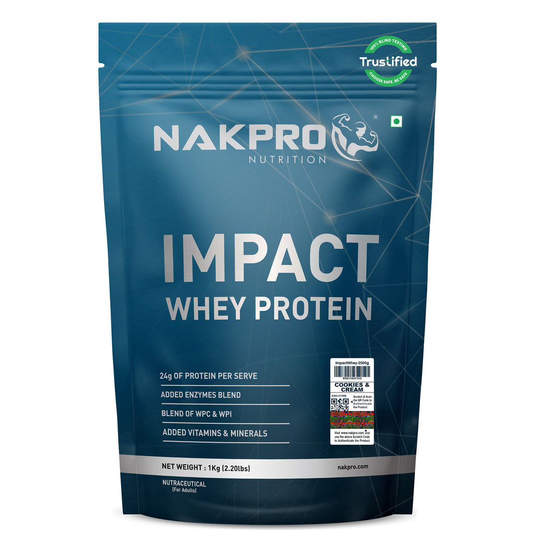 Nakpro Impact Whey Protein | 53g Protein | Whey Isolate & Concentrate Blend | Added Enzymes & Vitamins | Trustified Certified