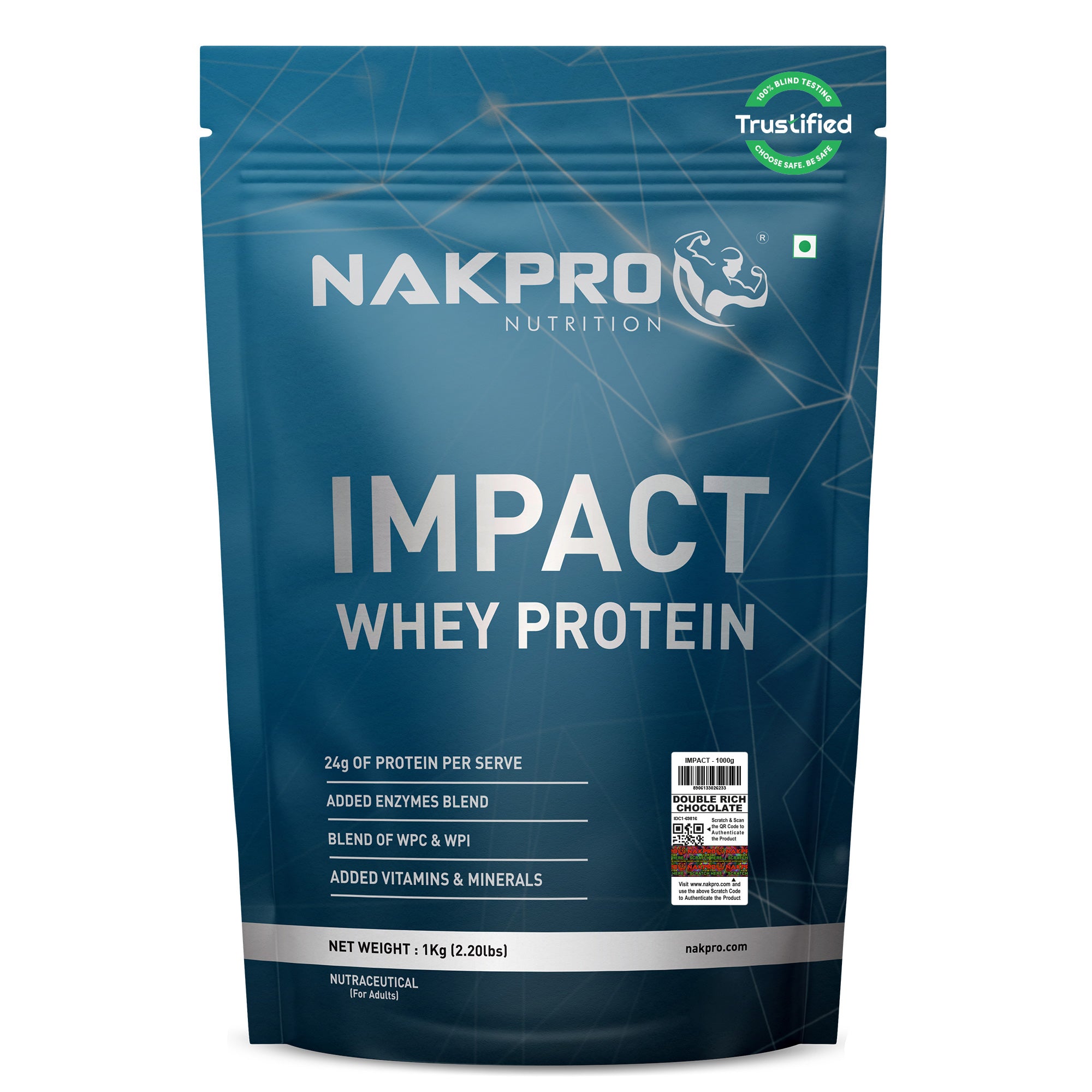 NAKPRO Impact Whey Protein Double Rich Chocolate one kilogram pouch
