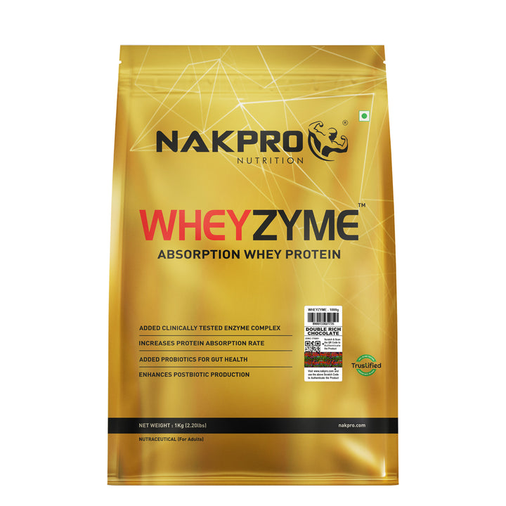 Nakpro Wheyzyme Absorption Whey Protein (Isolate & Concentrate) | 73g Protein | Added Probiotics | Trustified Certified