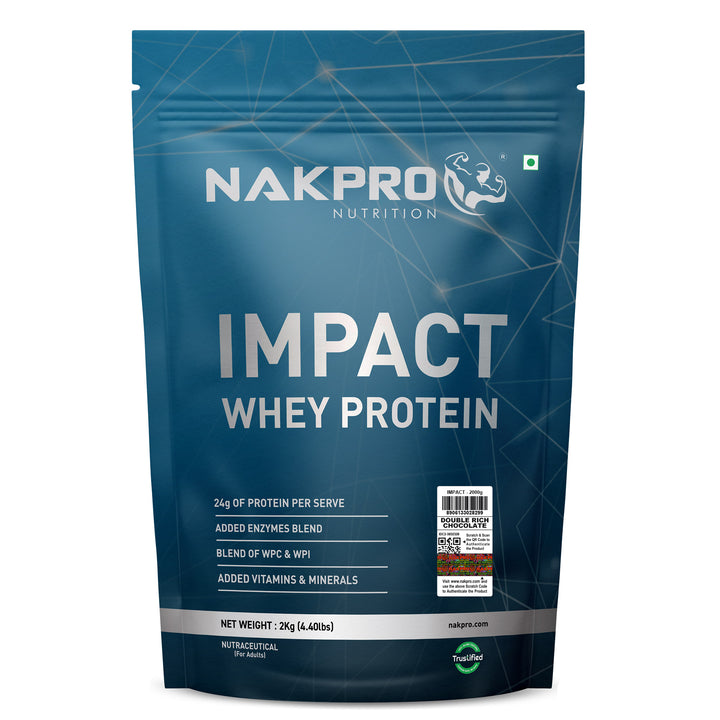 Nakpro Impact Whey Protein | 53g Protein | Whey Isolate & Concentrate Blend | Added Enzymes & Vitamins | Trustified Certified