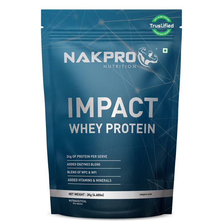 Nakpro Impact Whey Protein | 53g Protein | Whey Isolate & Concentrate Blend | Added Enzymes & Vitamins | Trustified Certified