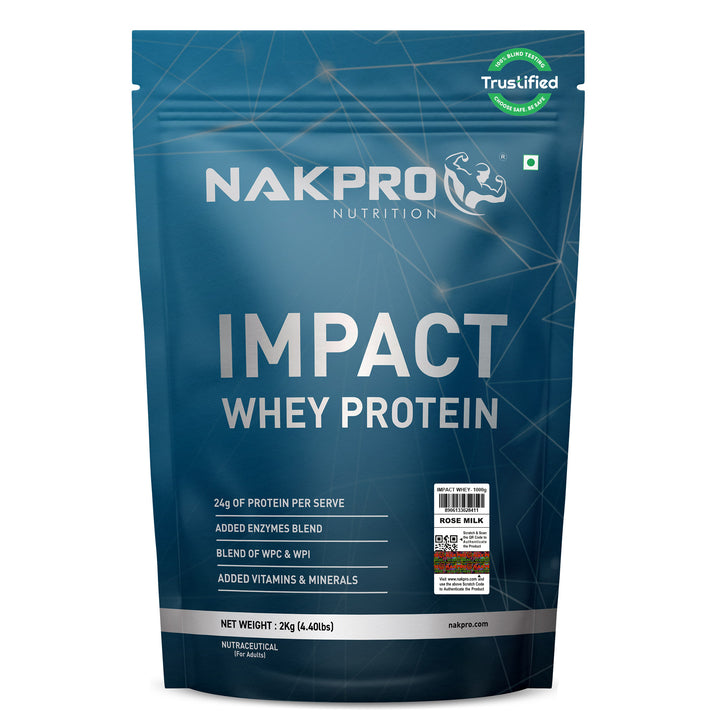 Nakpro Impact Whey Protein | 53g Protein | Whey Isolate & Concentrate Blend | Added Enzymes & Vitamins | Trustified Certified