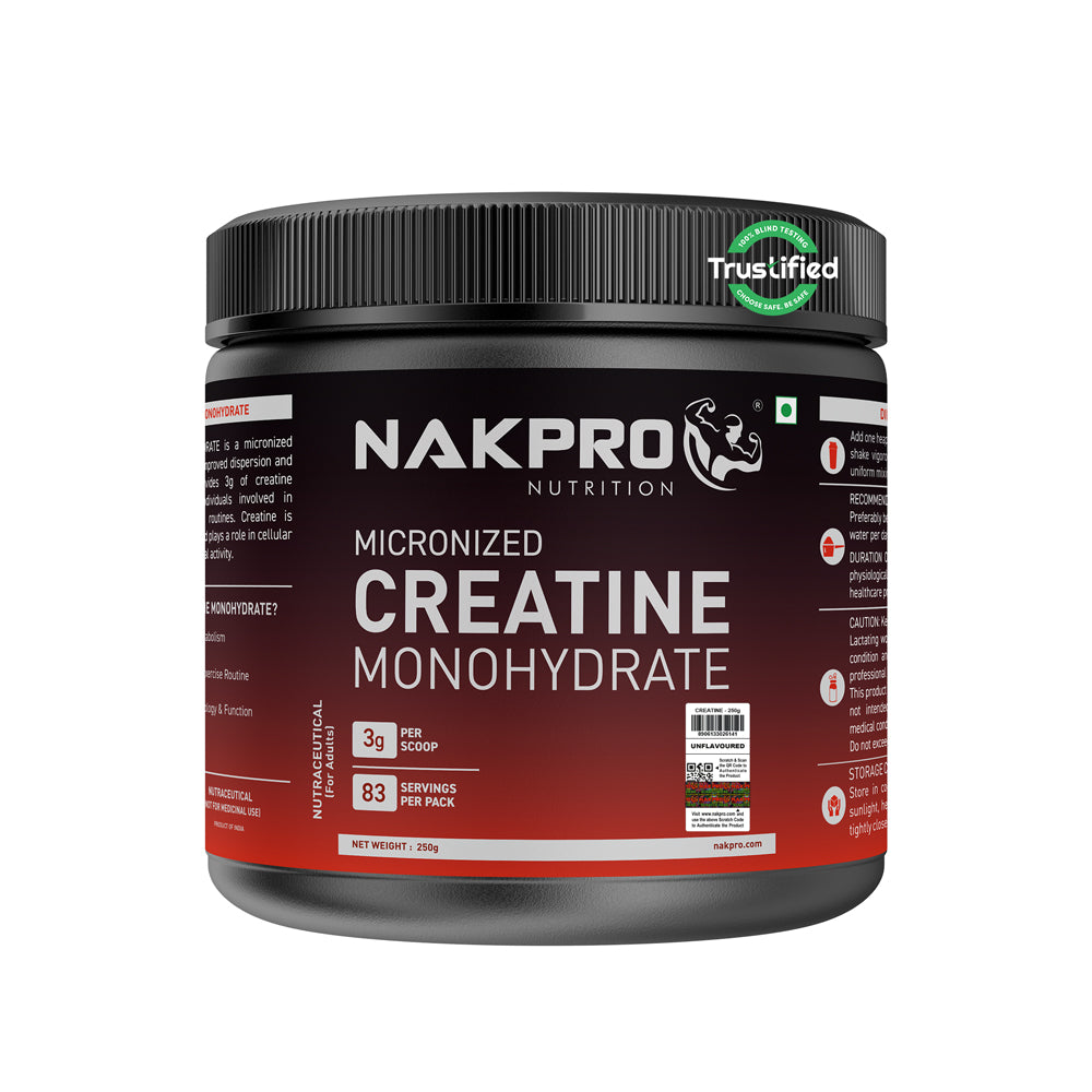 Nakpro Micronized Creatine Monohydrate | Maintenance and Support muscle | Trustified Certified