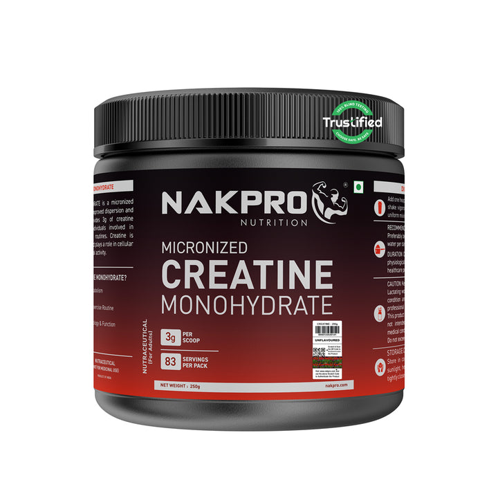 Nakpro Micronized Creatine Monohydrate | Maintenance and Support muscle | Trustified Certified