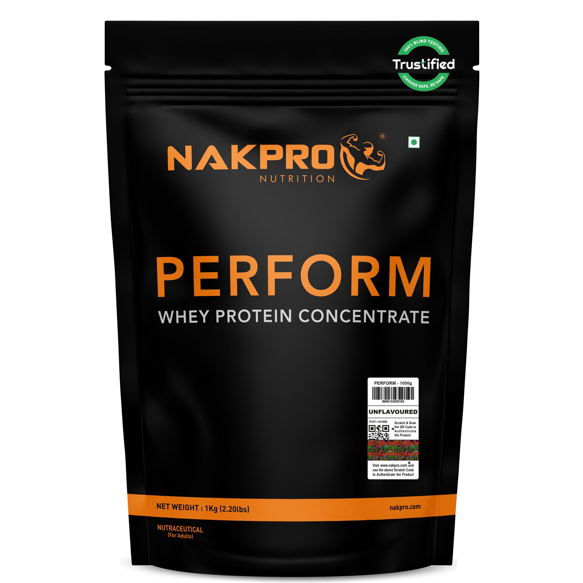 NAKPRO Perform Whey Protein Concentrate Unflavoured one kilogram pouch