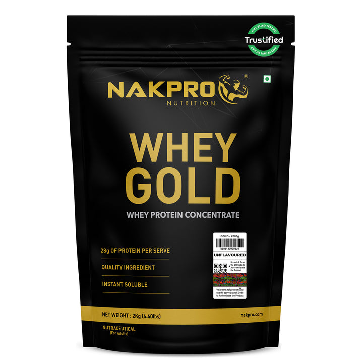 Nakpro Whey Gold Protein Concentrate | 80g Protein | Clean Unflavored Whey Protein | Trustified Certified