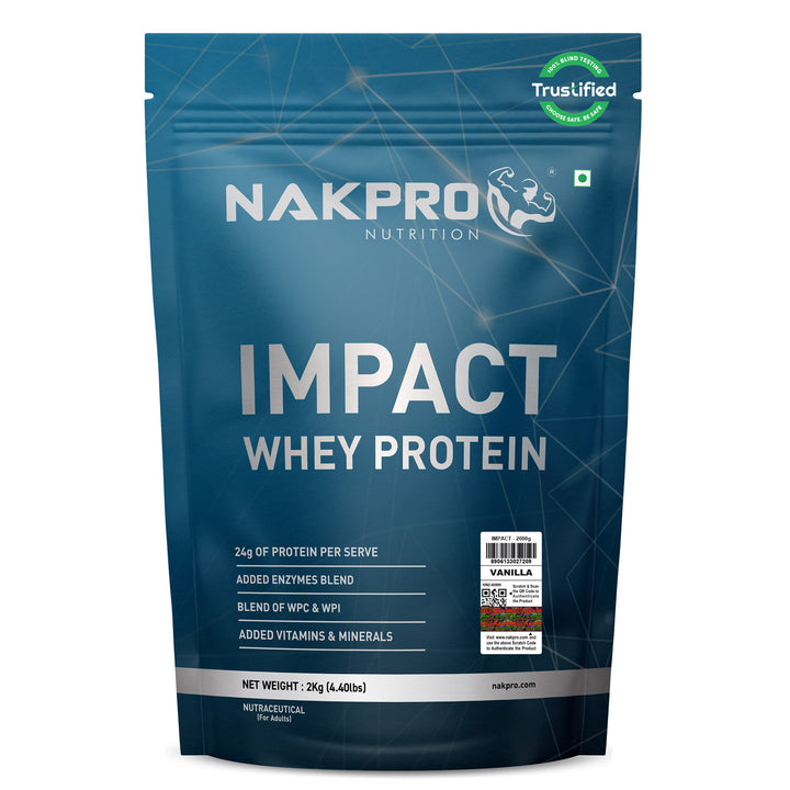 Nakpro Impact Whey Protein | 53g Protein | Whey Isolate & Concentrate Blend | Added Enzymes & Vitamins | Trustified Certified