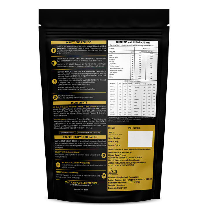 Nakpro Gold Weight Gainer | 79g Carbs | Added Vitamins & Minerals