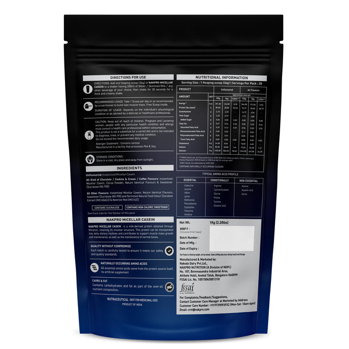 Nakpro Micellar Casein Protein Powder | 80g Protein | Slow Release Protein