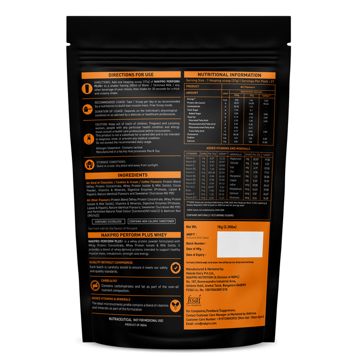 Nakpro Perform Plus+ Whey Protein Blend | 70g Protein | Blend of WPI & WPC | Added Vitamins, Minerals & Digestive Enzymes