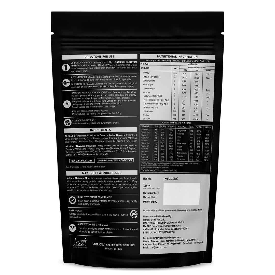 Nakpro Platinum Plus+ Whey Protein Isolate | 82g Protein | Added Digestive Enzymes, Vitamins & Minerals