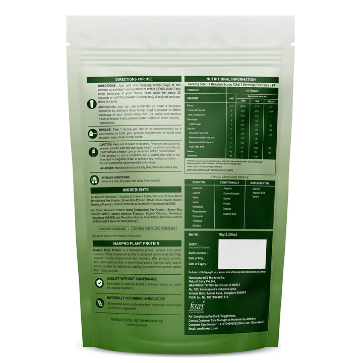 Nakpro Plant Protein Powder | 70g Protein | Pea & Brown Rice Protein Blend | Trustified Certified