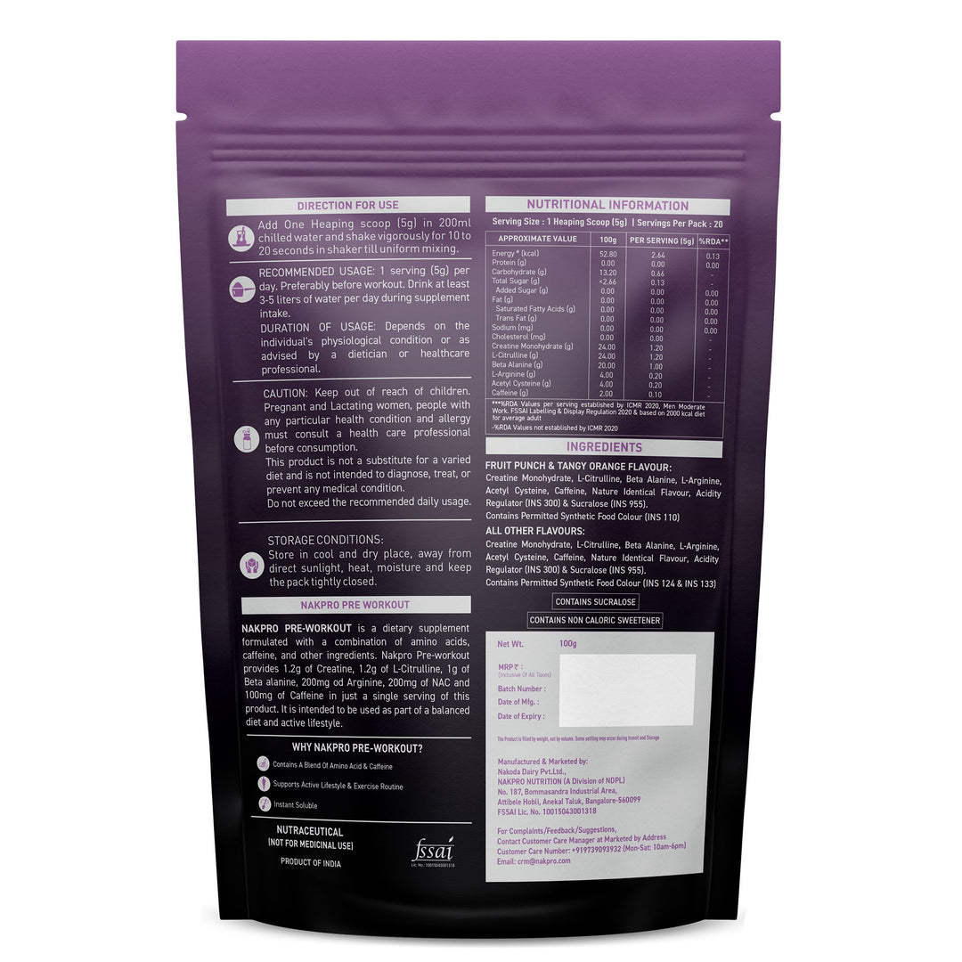 Nakpro Pre-Workout Supplement | Supports Energy, Focus & Performance