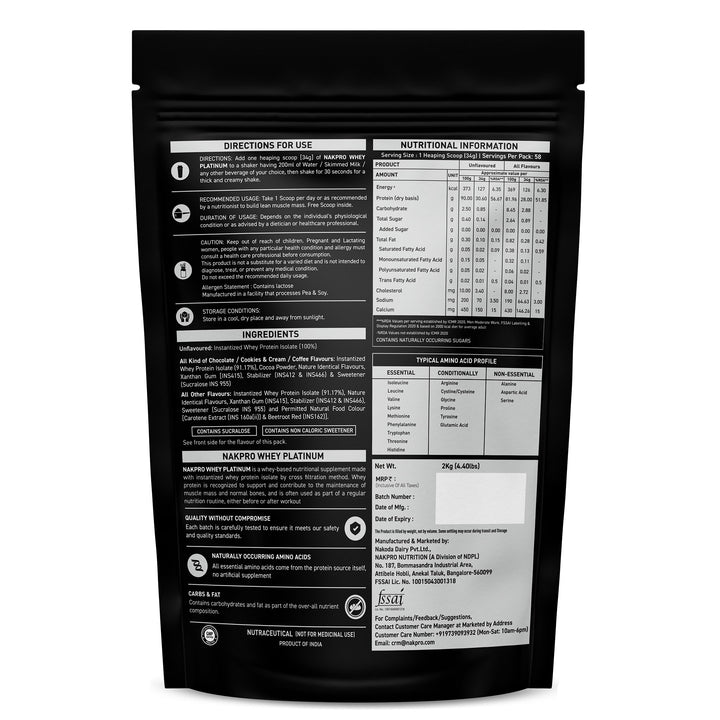 Nakpro Platinum Raw Whey Protein Isolate | 90g Protein | Clean Unflavored Whey Protein | Trustified Certified