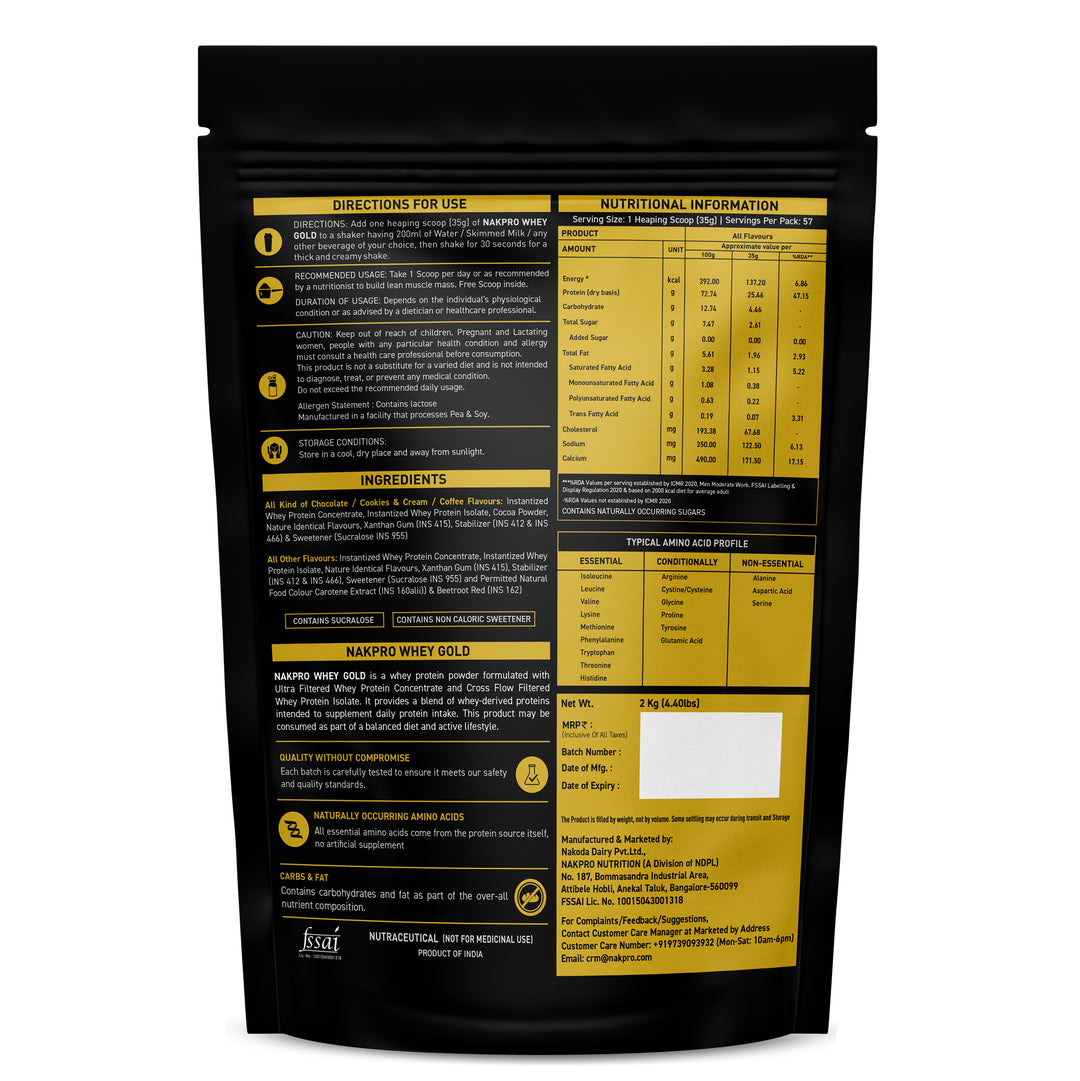 Nakpro Whey Gold Whey Protein Blend | 73g Protein | Whey Isolate & Concentrate Blend
