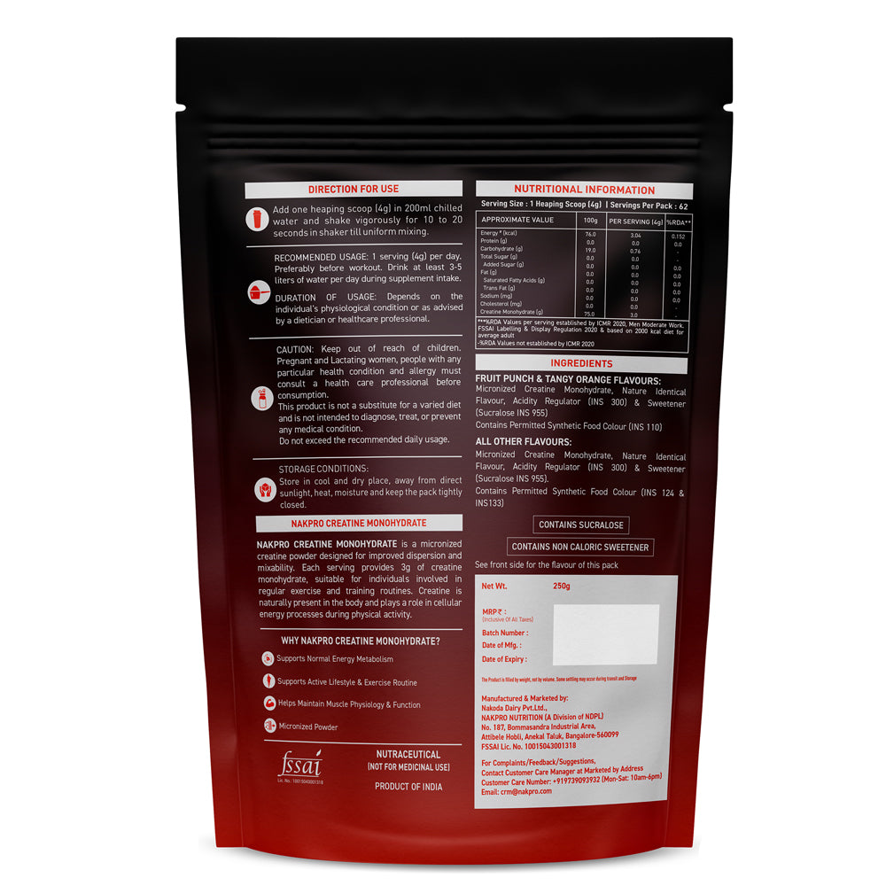 Nakpro Micronized Creatine Monohydrate | Maintenance and Support muscle | Trustified Certified