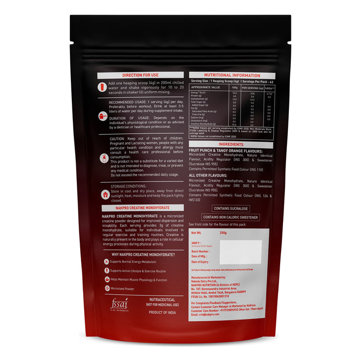 Nakpro Micronized Creatine Monohydrate | Maintenance and Support muscle | Trustified Certified