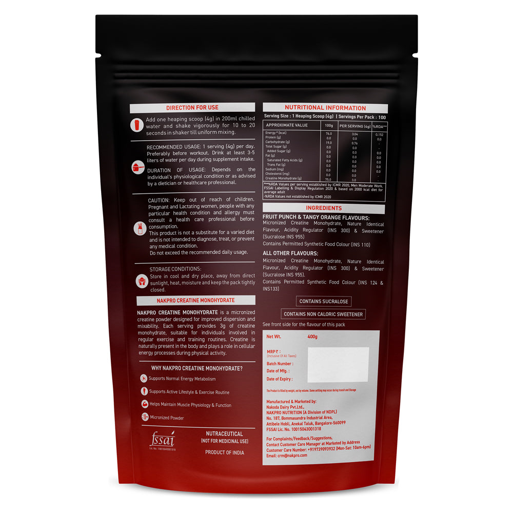Nakpro Micronized Creatine Monohydrate | Maintenance and Support muscle | Trustified Certified