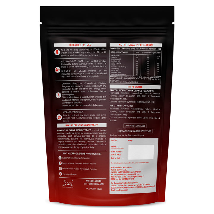 Nakpro Micronized Creatine Monohydrate | Maintenance and Support muscle | Trustified Certified