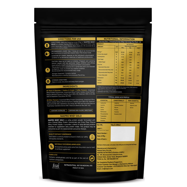 Nakpro Whey Gold Protein Concentrate | 80g Protein | Clean Unflavored Whey Protein | Trustified Certified