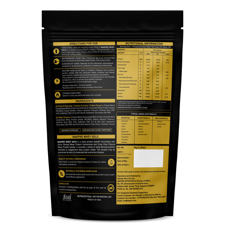 Nakpro Whey Gold Whey Protein Blend | 73g Protein | Whey Isolate & Concentrate Blend