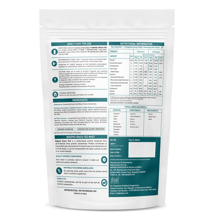 Nakpro Grass Fed Raw Whey Protein Concentrate | 80g Protein | Clean Unflavored Whey Protein