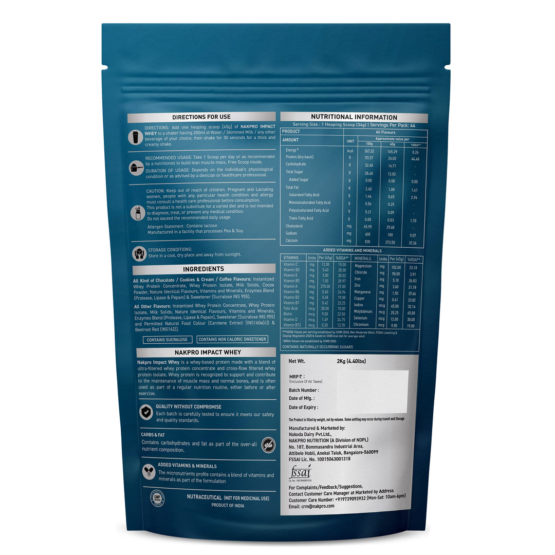 Nakpro Impact Whey Protein | 53g Protein | Whey Isolate & Concentrate Blend | Added Enzymes & Vitamins | Trustified Certified