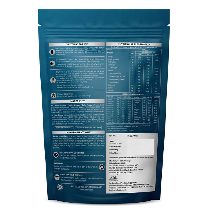 Nakpro Impact Whey Protein | 53g Protein | Whey Isolate & Concentrate Blend | Added Enzymes & Vitamins | Trustified Certified