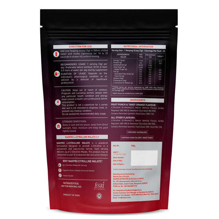 Nakpro Citrulline Malate | Amino Acid Supplement | Exercise Performance Support