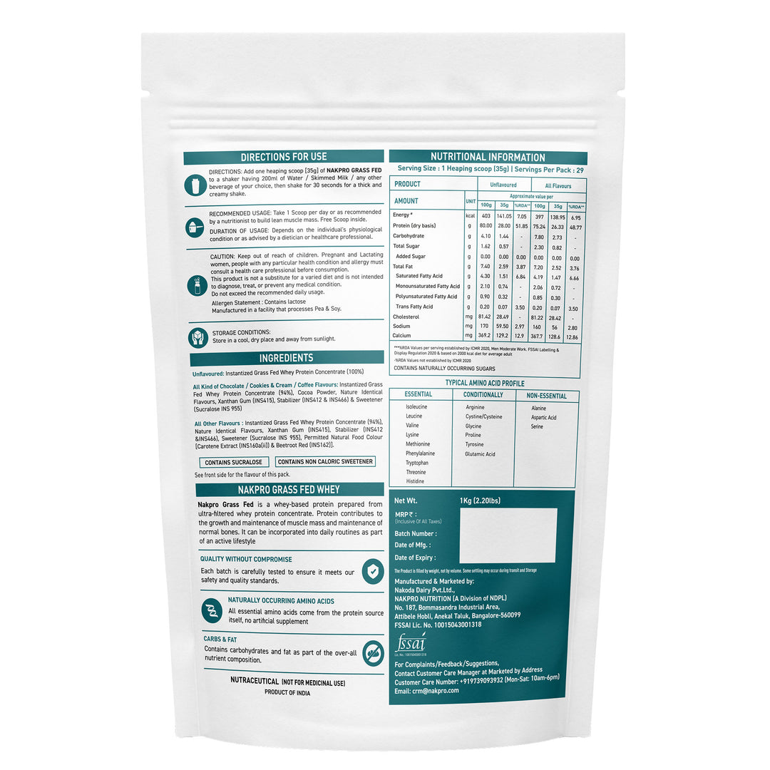 Nakpro Grass Fed Raw Whey Protein Concentrate | 80g Protein | Clean Unflavored Whey Protein