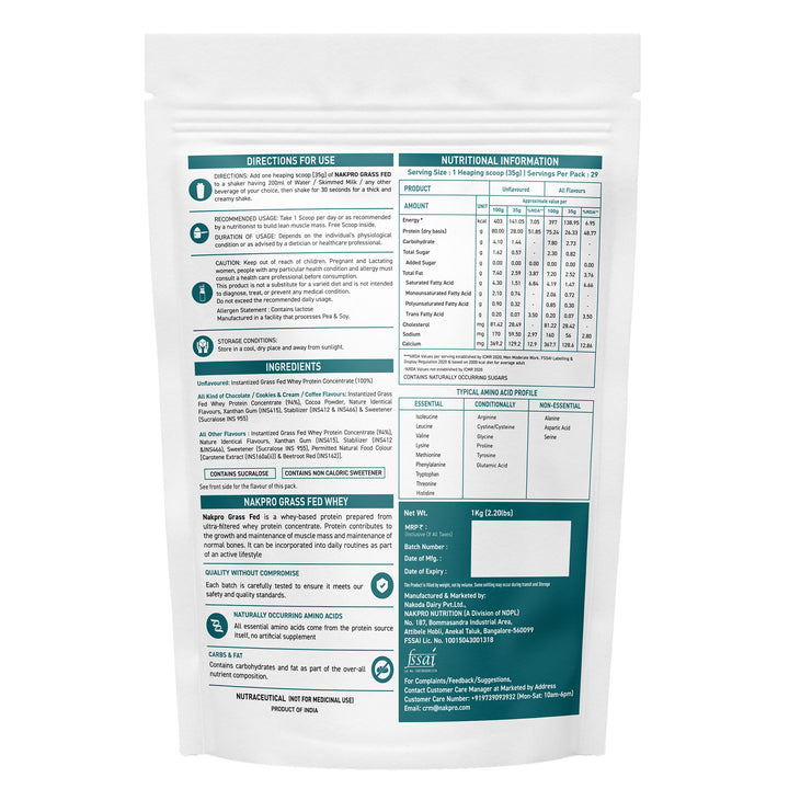 Nakpro Grass Fed Raw Whey Protein Concentrate | 80g Protein | Clean Unflavored Whey Protein