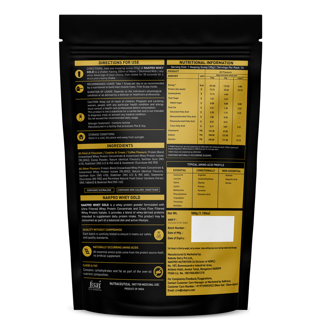 Nakpro Whey Gold Whey Protein Blend | 73g Protein | Whey Isolate & Concentrate Blend