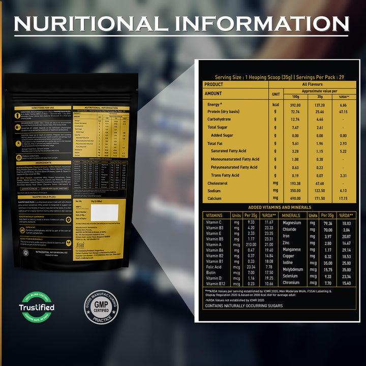 Nakpro Gold Plus+ Whey Protein Concentrate | 73g Protein | Added Digestive Enzymes, Vitamins & Minerals