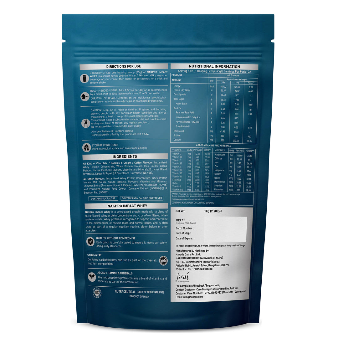 Nakpro Impact Whey Protein | 53g Protein | Whey Isolate & Concentrate Blend | Added Enzymes & Vitamins | Trustified Certified