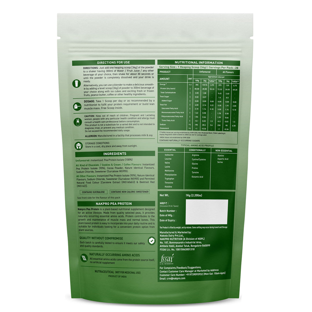 Nakpro Pea Protein Isolate | 72g Protein | Plant-Based Protein Powder