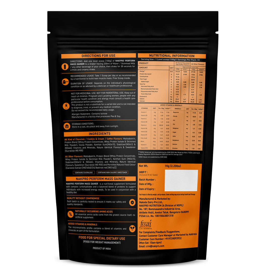 Nakpro Perform Mass Gainer | Protein Mass Gainer | 76g Carbs