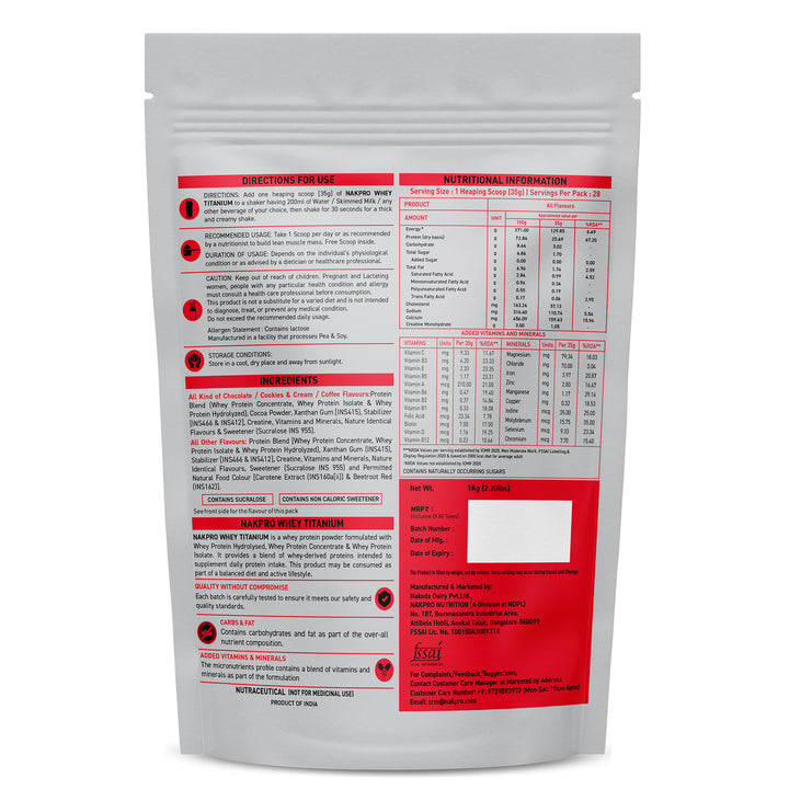Nakpro Titanium Whey Protein Blend | 73g Protein | Premium Whey Protein Blend of  WPH, WPI & WPC | Added Vitamins, Minerals & Creatine