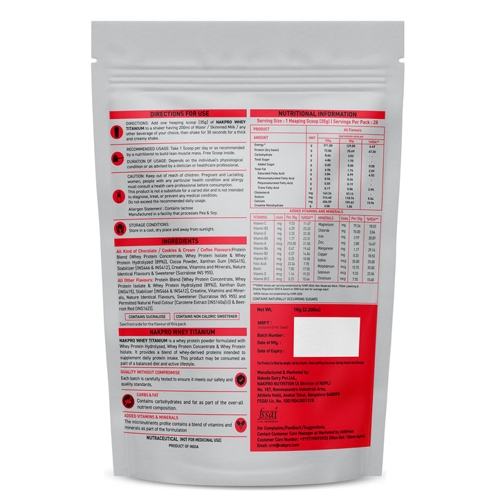 Nakpro Titanium Whey Protein Blend | 73g Protein |Whey Protein Blend of  WPH, WPI & WPC | Added Vitamins, Minerals & Creatine