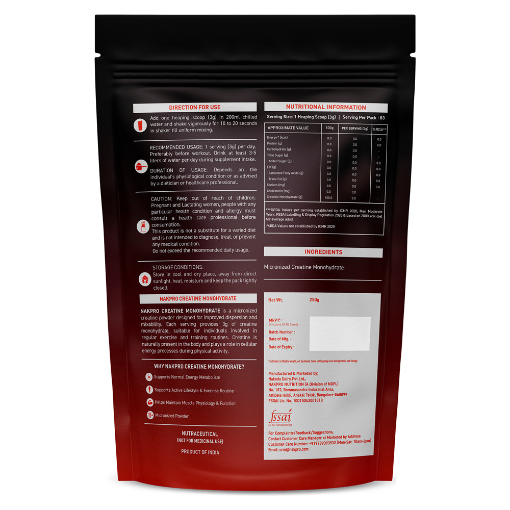 Nakpro Micronized Creatine Monohydrate | Maintenance and Support muscle | Trustified Certified