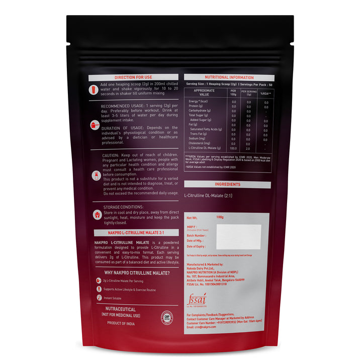Nakpro Citrulline Malate | Amino Acid Supplement | Exercise Performance Support