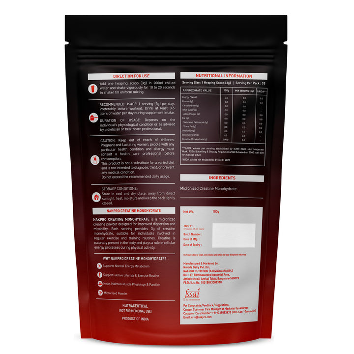 Nakpro Micronized Creatine Monohydrate | Maintenance and Support muscle | Trustified Certified