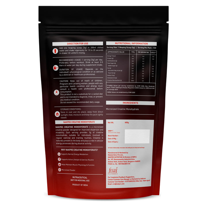 Nakpro Micronized Creatine Monohydrate | Maintenance and Support muscle | Trustified Certified